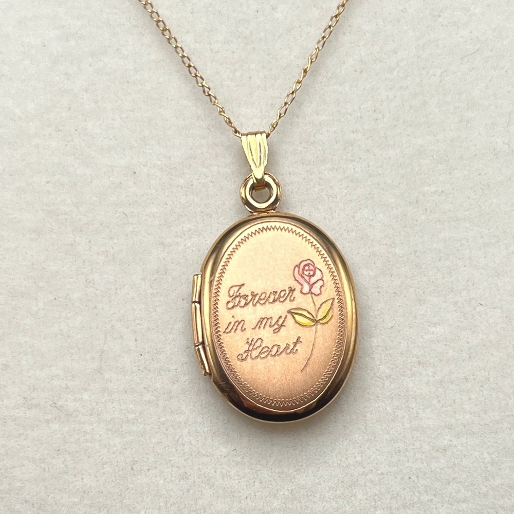 Vintage Gold Filled Locket Necklace Oval Forever In My Heart 14KT 18"
